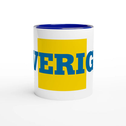 Sverige-mugg med blå insida och blått öra. Stilren design med den svenska flaggans färger, perfekt för kaffe eller te under matchen.