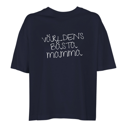 Marinblå t-shirt med tryck för världens bästa mamma. Trendig oversized passform som passar perfekt för vardagsbruk.
